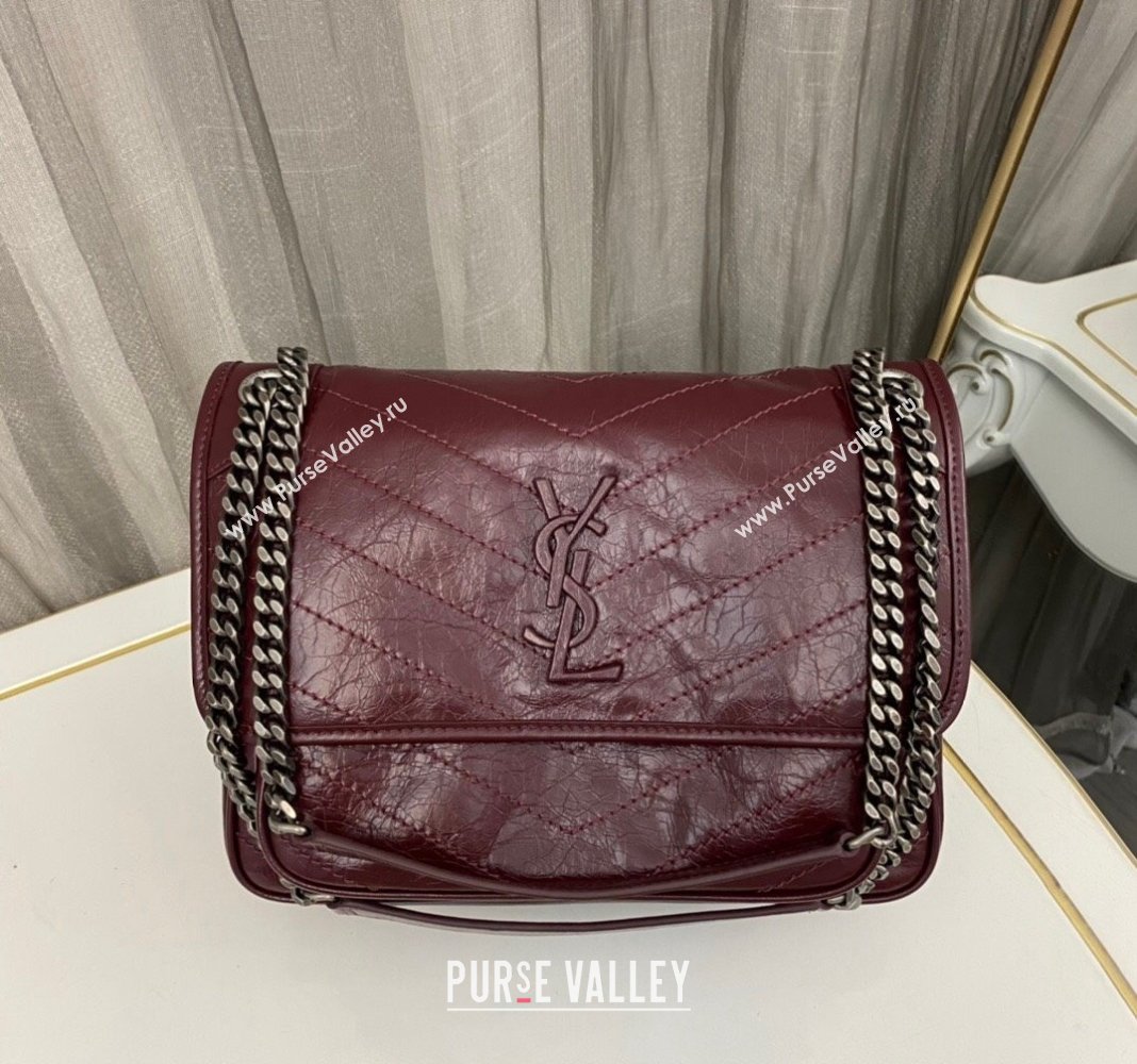 Saint Laurent Niki Medium Chain bag in Crinkled Lambskin 633158 Burgundy 2023 (nana-231129031)