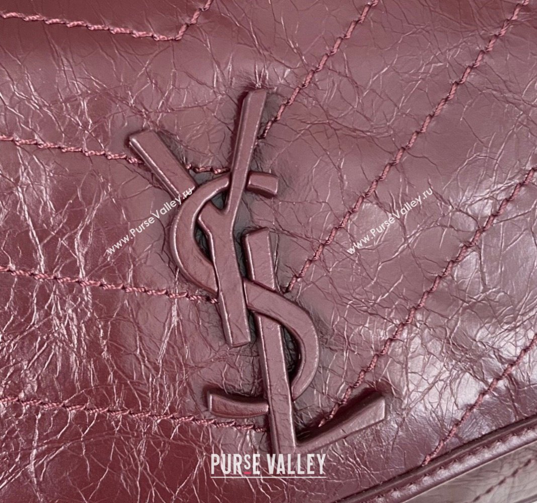 Saint Laurent Niki Medium Chain bag in Crinkled Lambskin 633158 Burgundy 2023 (nana-231129031)