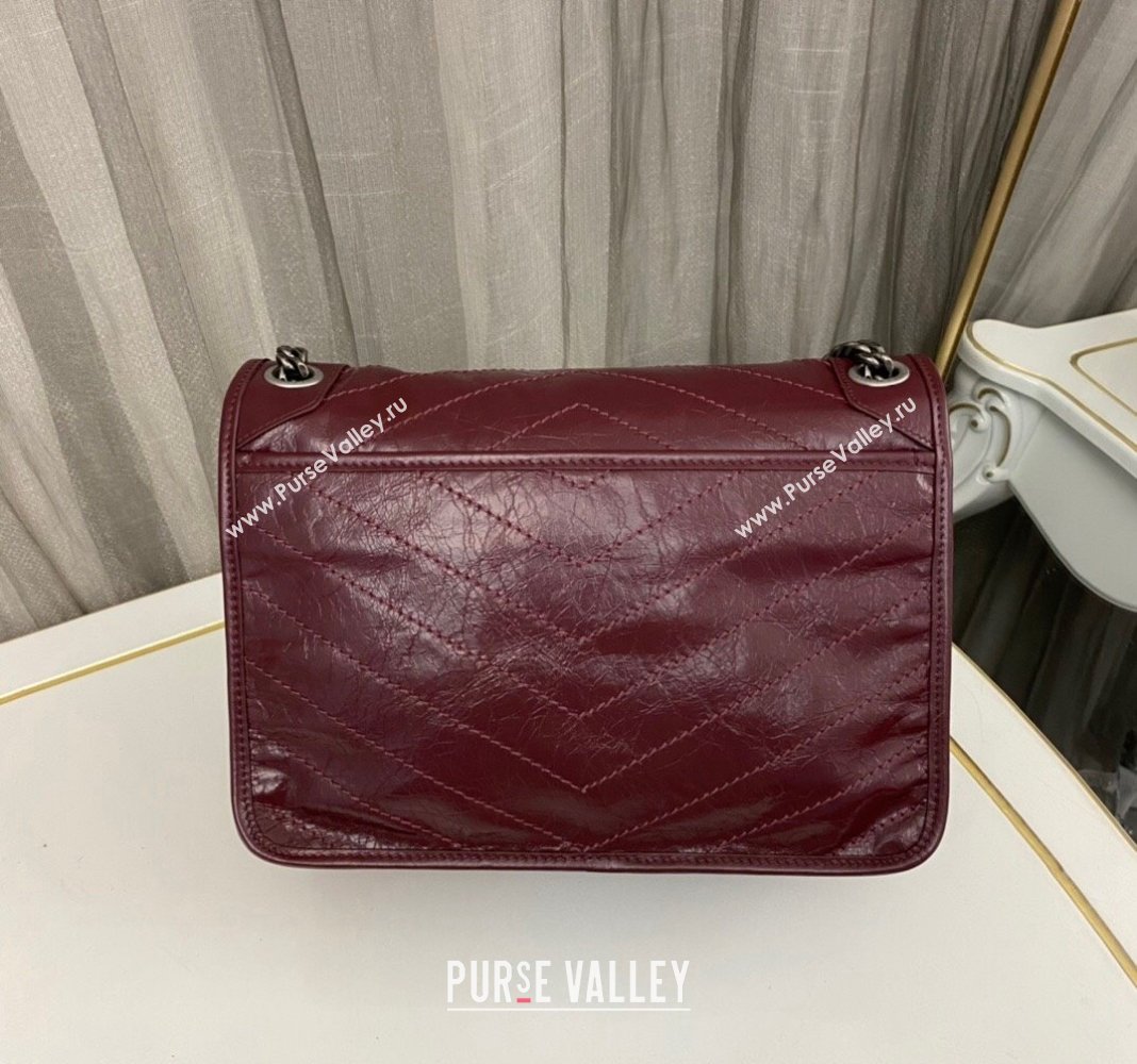 Saint Laurent Niki Medium Chain bag in Crinkled Lambskin 633158 Burgundy 2023 (nana-231129031)