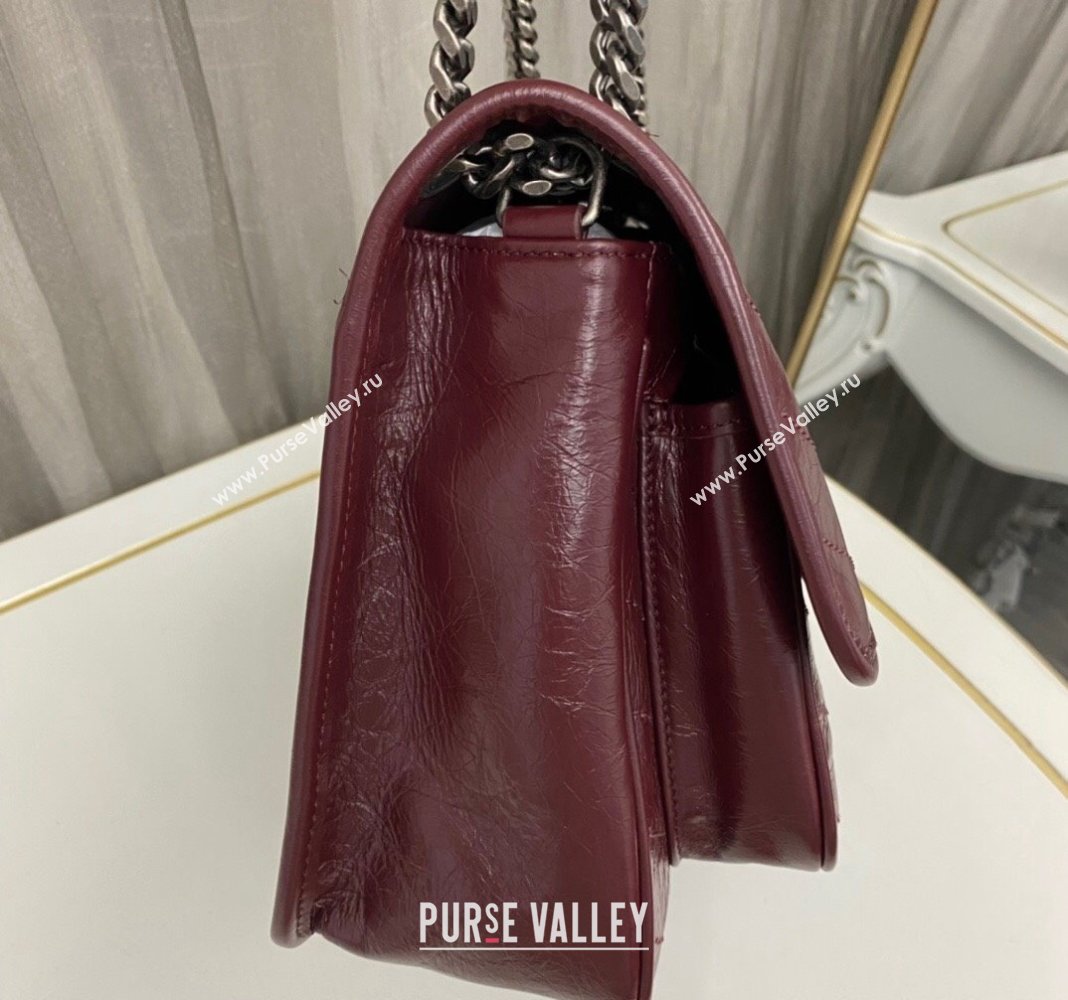 Saint Laurent Niki Medium Chain bag in Crinkled Lambskin 633158 Burgundy 2023 (nana-231129031)