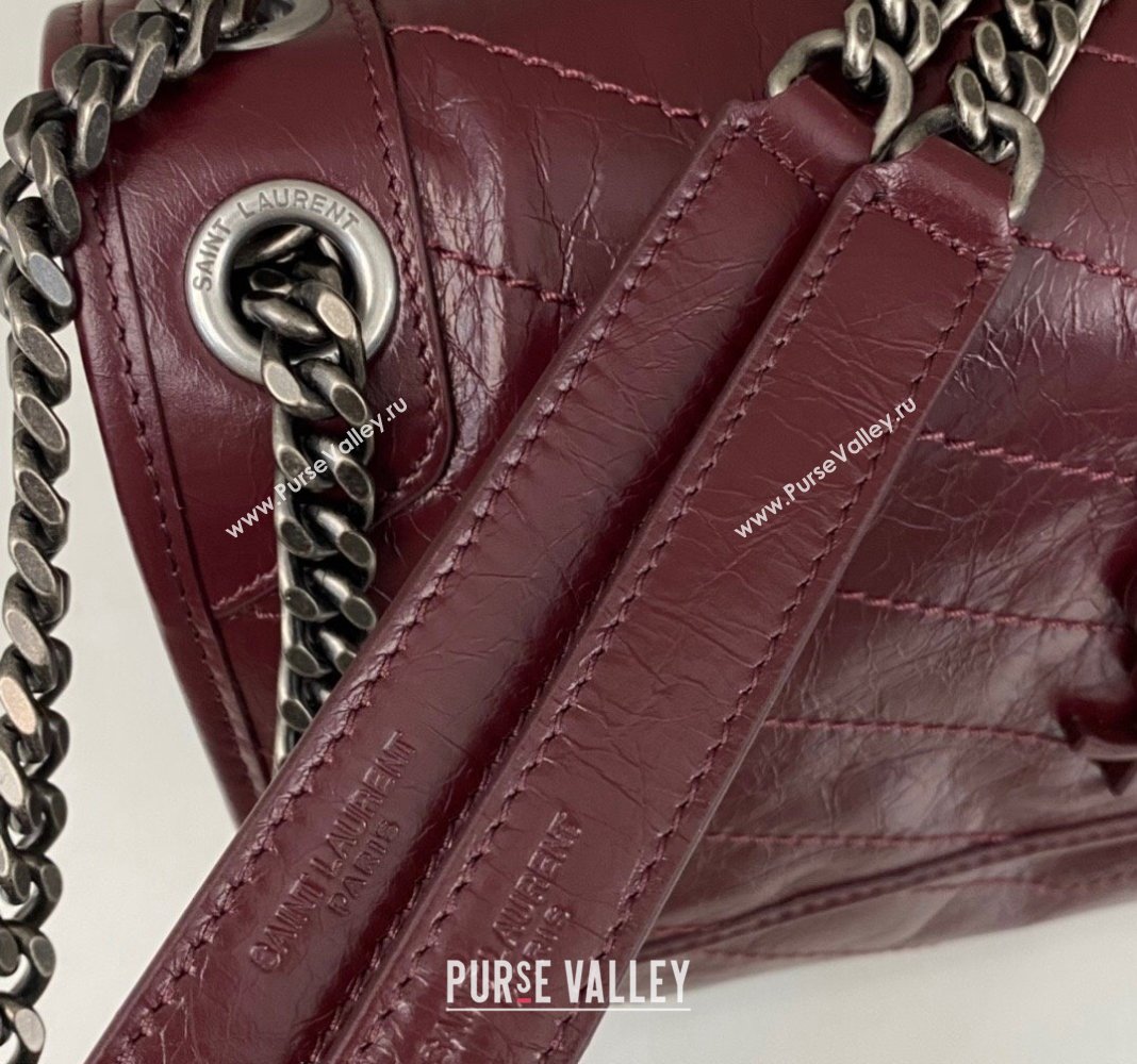 Saint Laurent Niki Medium Chain bag in Crinkled Lambskin 633158 Burgundy 2023 (nana-231129031)