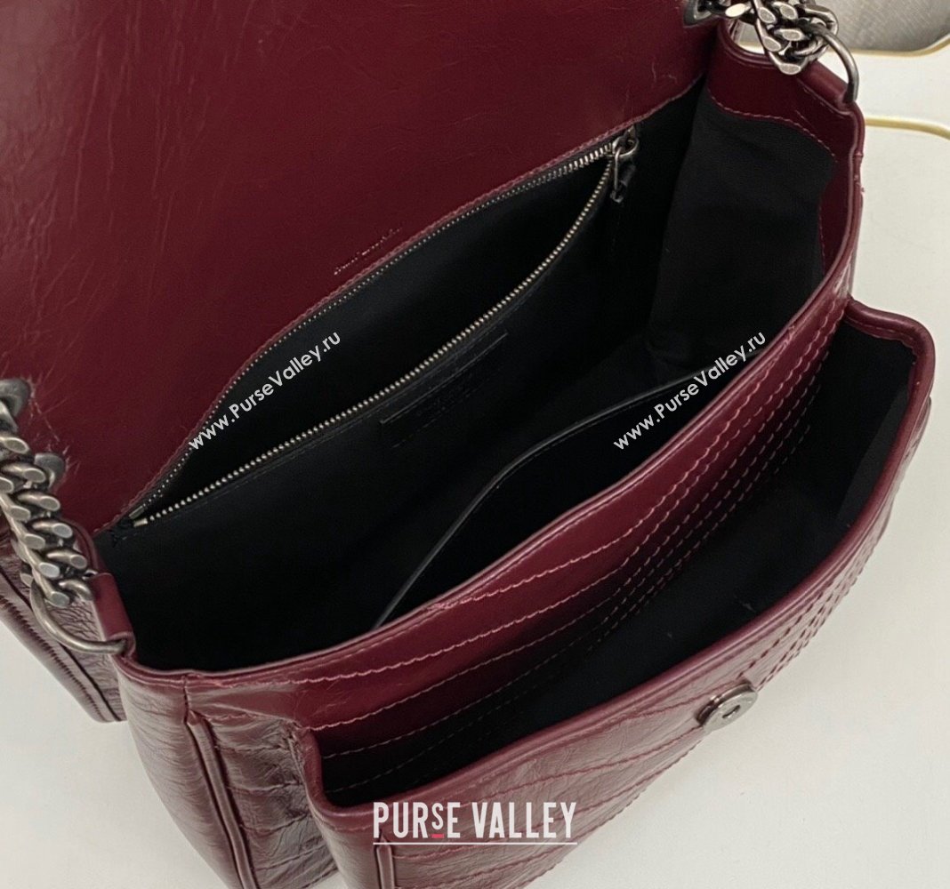 Saint Laurent Niki Medium Chain bag in Crinkled Lambskin 633158 Burgundy 2023 (nana-231129031)