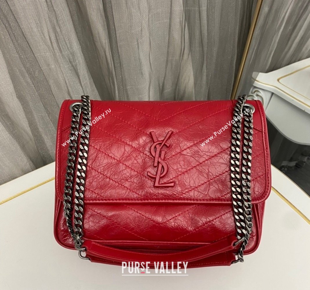 Saint Laurent Niki Medium Chain bag in Crinkled Lambskin 633158 Red 2023 (nana-231129032)