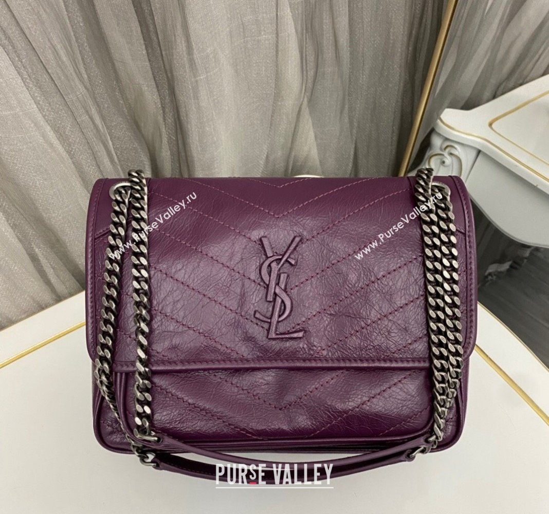 Saint Laurent Niki Medium Chain bag in Crinkled Lambskin 633158 Purple 2023 (nana-231129033)