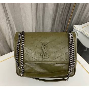 Saint Laurent Niki Medium Chain bag in Crinkled Lambskin 633158 Olive Green 2023 (nana-231129036)