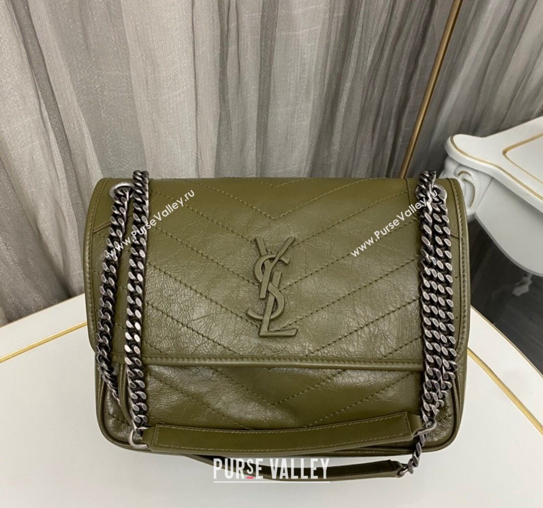 Saint Laurent Niki Medium Chain bag in Crinkled Lambskin 633158 Olive Green 2023 (nana-231129036)