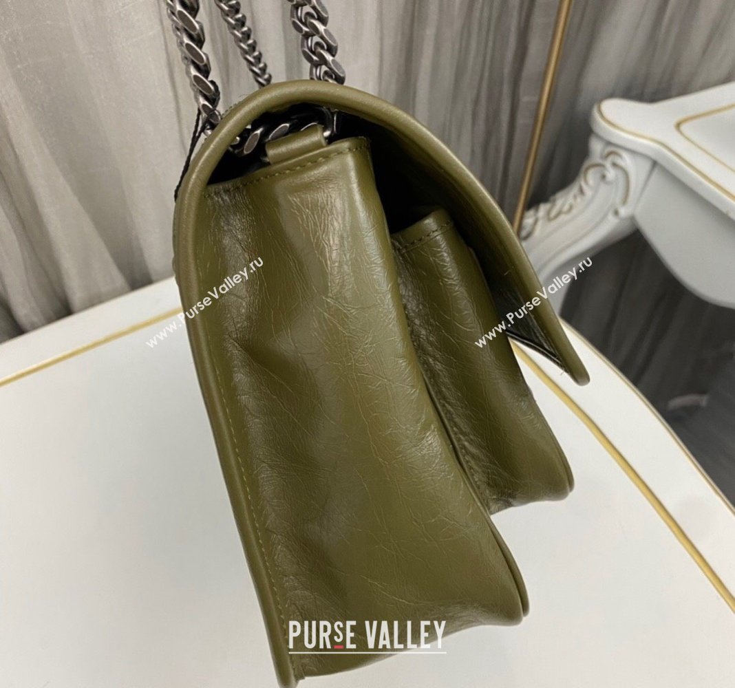 Saint Laurent Niki Medium Chain bag in Crinkled Lambskin 633158 Olive Green 2023 (nana-231129036)