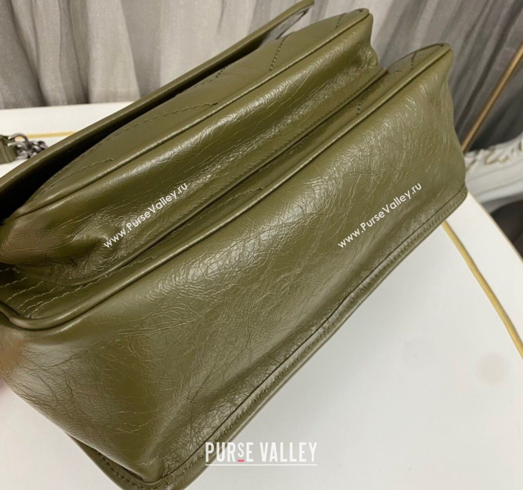 Saint Laurent Niki Medium Chain bag in Crinkled Lambskin 633158 Olive Green 2023 (nana-231129036)