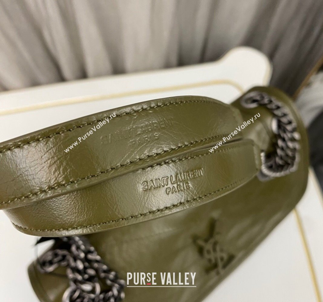 Saint Laurent Niki Medium Chain bag in Crinkled Lambskin 633158 Olive Green 2023 (nana-231129036)