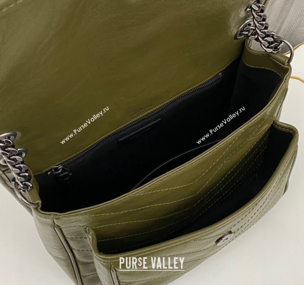 Saint Laurent Niki Medium Chain bag in Crinkled Lambskin 633158 Olive Green 2023 (nana-231129036)