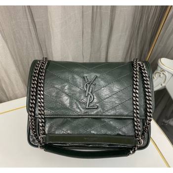 Saint Laurent Niki Medium Chain bag in Crinkled Lambskin 633158 Emerald Green 2023 (nana-231129034)