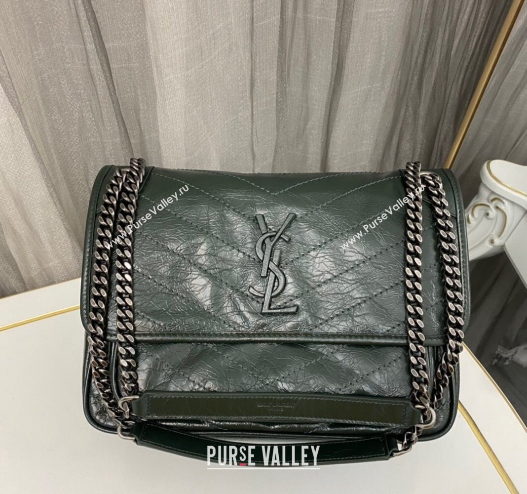 Saint Laurent Niki Medium Chain bag in Crinkled Lambskin 633158 Emerald Green 2023 (nana-231129034)