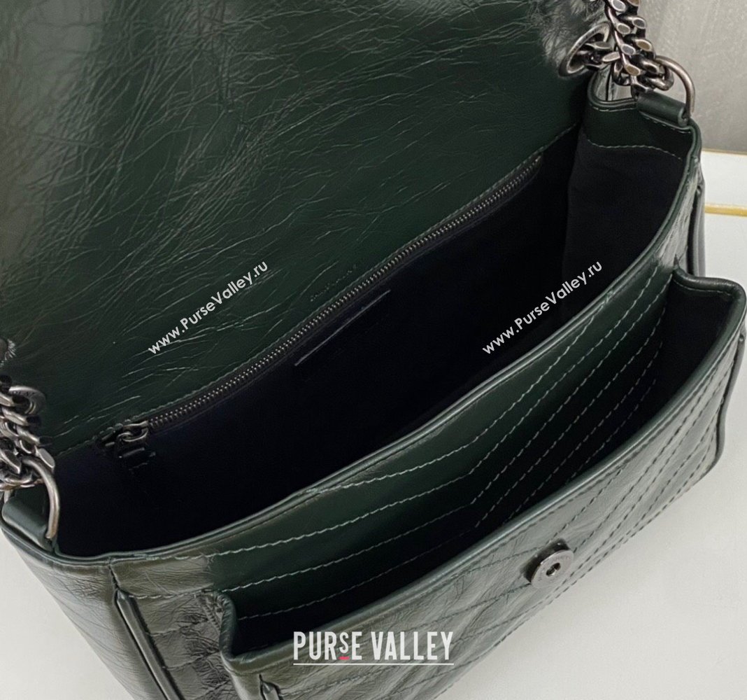 Saint Laurent Niki Medium Chain bag in Crinkled Lambskin 633158 Emerald Green 2023 (nana-231129034)