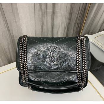 Saint Laurent Niki Medium Chain bag in Crinkled Lambskin 633158 Dark Green 2023 (nana-231129037)