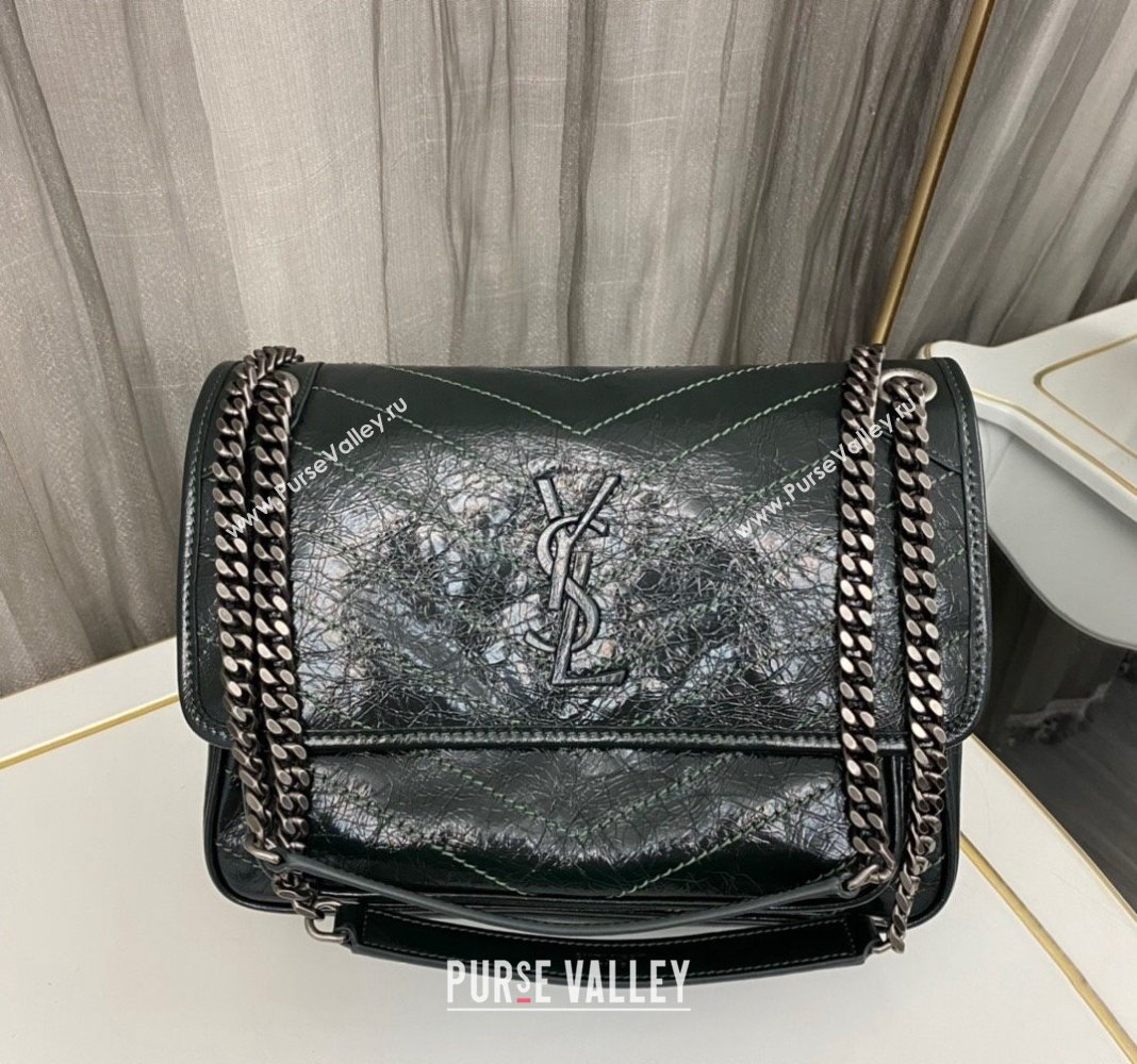 Saint Laurent Niki Medium Chain bag in Crinkled Lambskin 633158 Dark Green 2023 (nana-231129037)