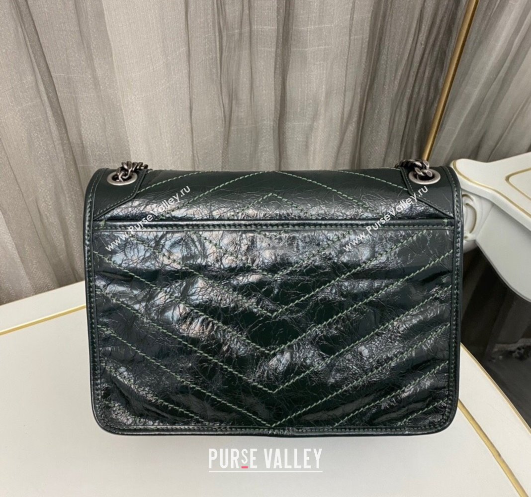 Saint Laurent Niki Medium Chain bag in Crinkled Lambskin 633158 Dark Green 2023 (nana-231129037)