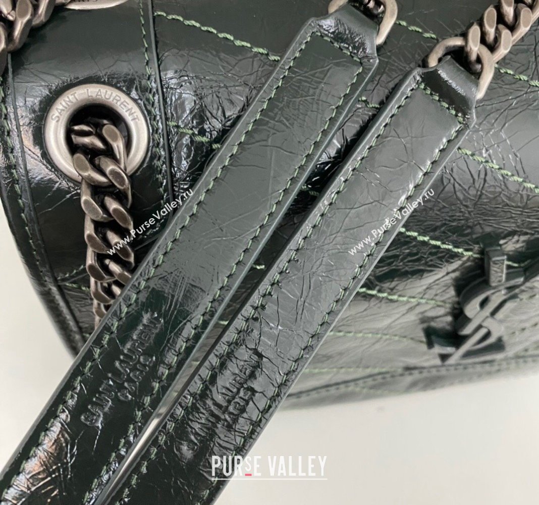 Saint Laurent Niki Medium Chain bag in Crinkled Lambskin 633158 Dark Green 2023 (nana-231129037)