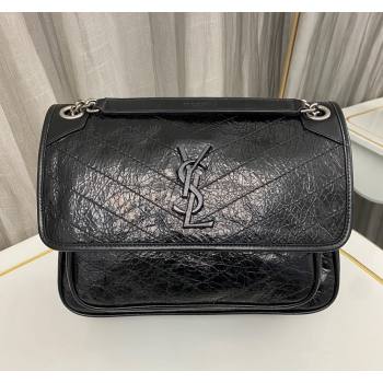 Saint Laurent Niki Medium Chain bag in Crinkled Lambskin 633158 Black/Silver 2023 (nana-231129038)