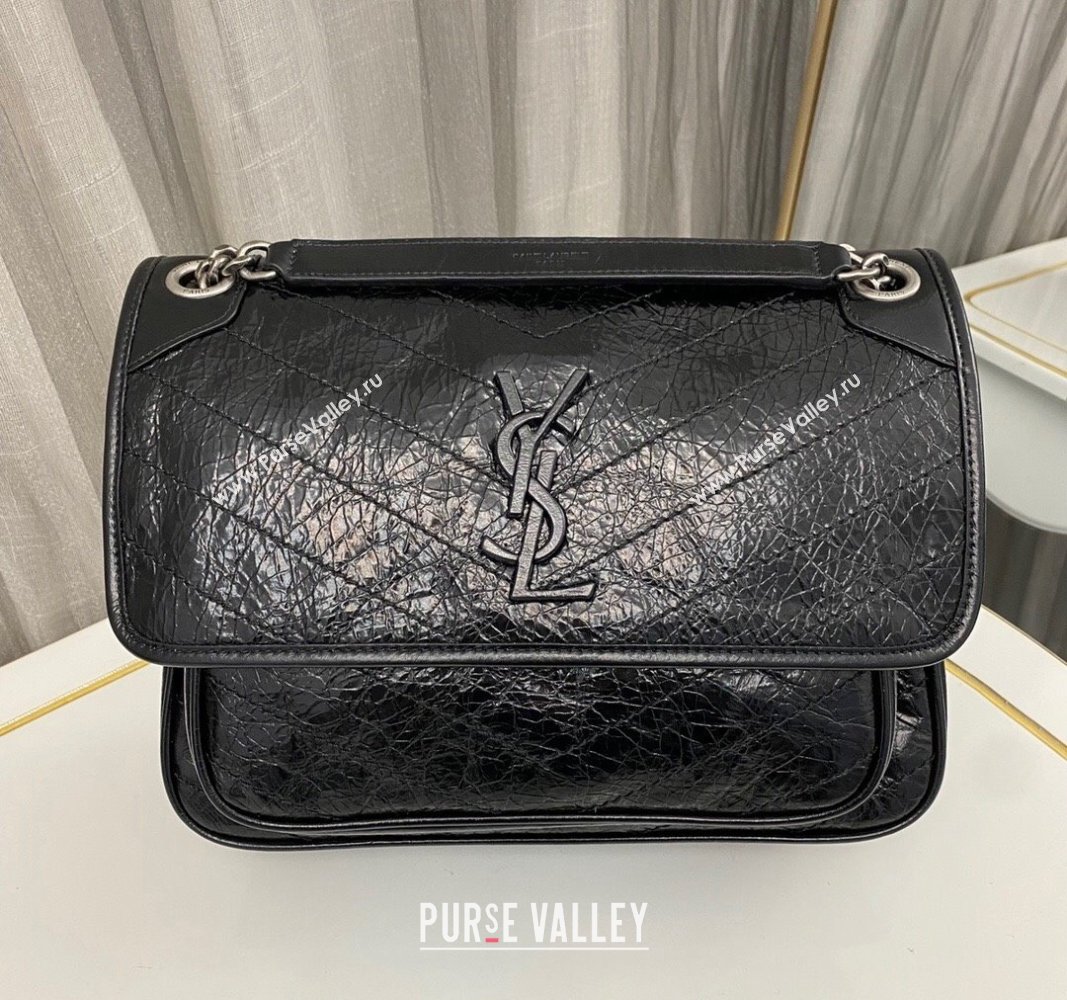 Saint Laurent Niki Medium Chain bag in Crinkled Lambskin 633158 Black/Silver 2023 (nana-231129038)