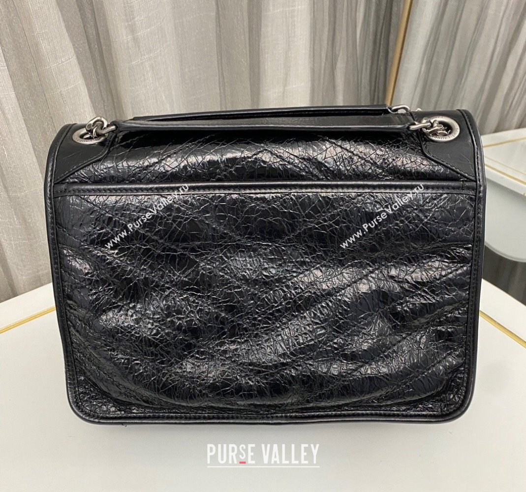 Saint Laurent Niki Medium Chain bag in Crinkled Lambskin 633158 Black/Silver 2023 (nana-231129038)