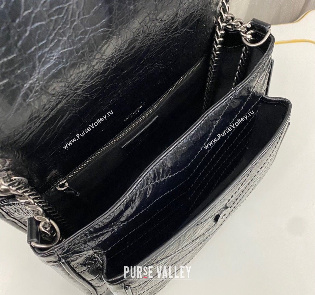 Saint Laurent Niki Medium Chain bag in Crinkled Lambskin 633158 Black/Silver 2023 (nana-231129038)