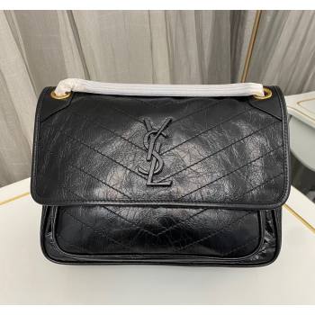 Saint Laurent Niki Medium Chain bag in Crinkled Lambskin 633158 Black/Gold 2023 (nana-231129039)