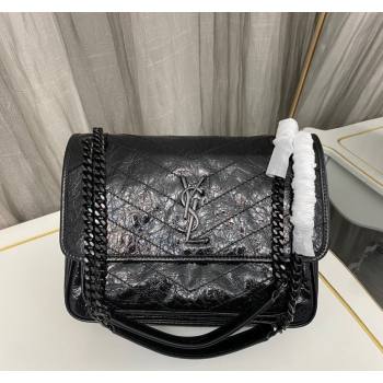 Saint Laurent Niki Medium Chain bag in Crinkled Lambskin 633158 All Black 2023 (nana-231129040)