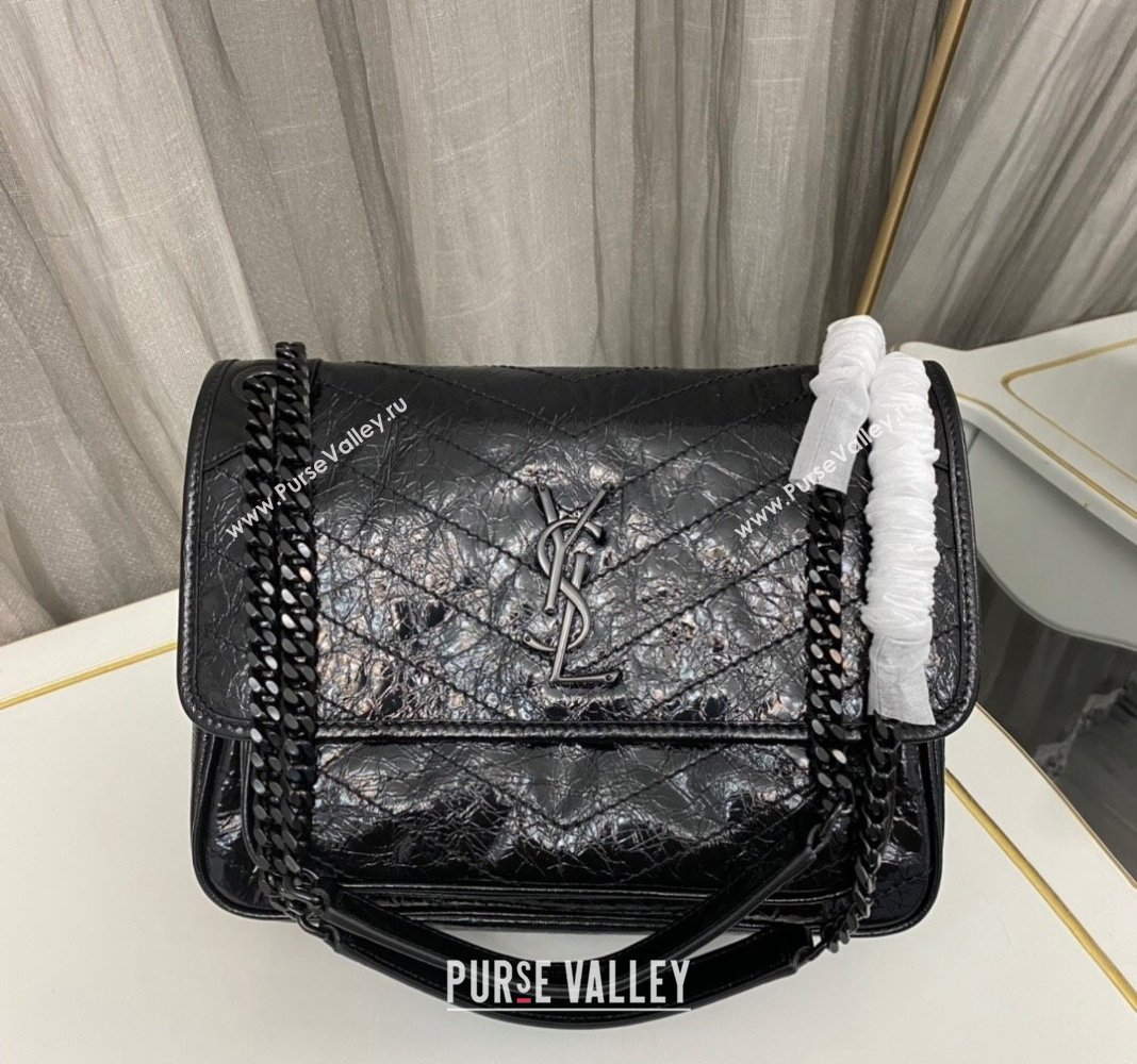 Saint Laurent Niki Medium Chain bag in Crinkled Lambskin 633158 All Black 2023 (nana-231129040)