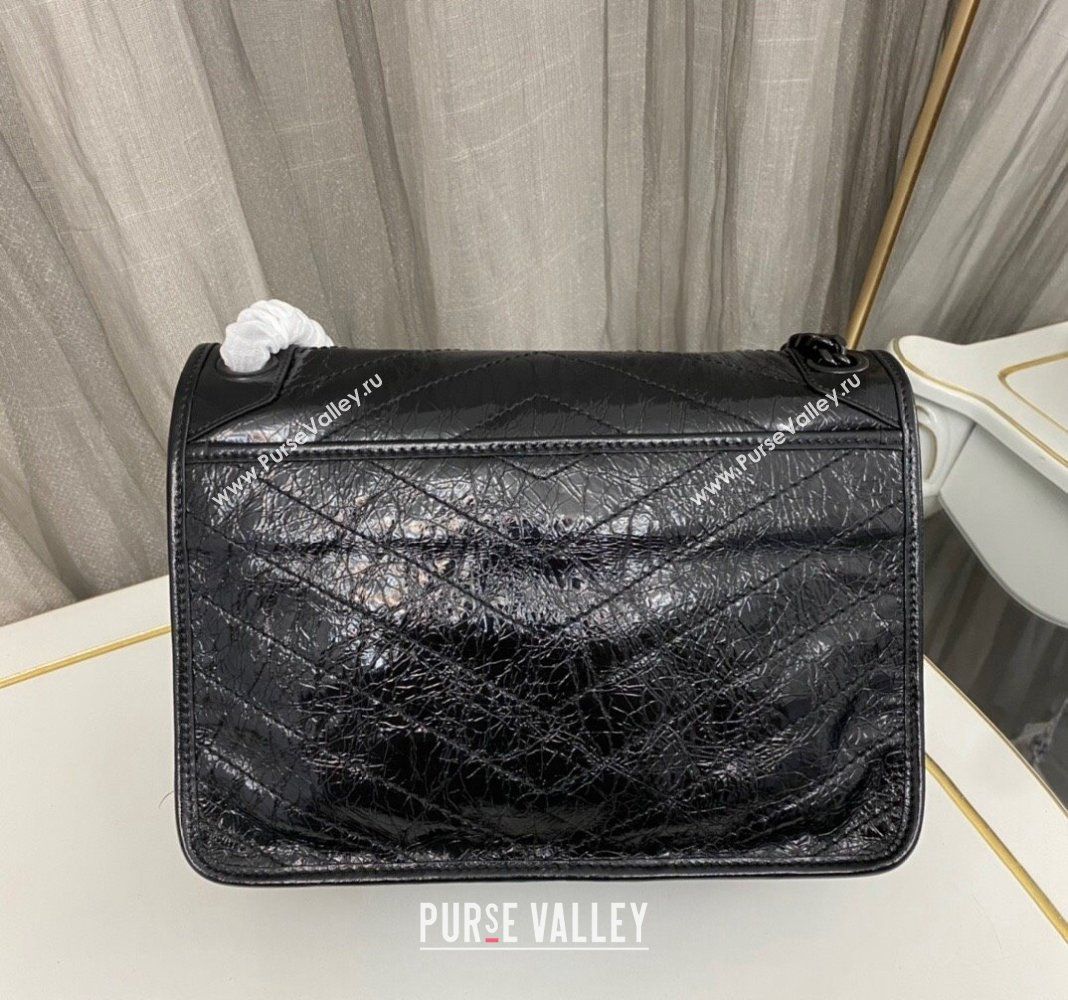 Saint Laurent Niki Medium Chain bag in Crinkled Lambskin 633158 All Black 2023 (nana-231129040)