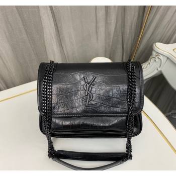 Saint Laurent Niki Baby in Crocodile Embossed Leather 633151 All Black 2023 (nana-231129041)