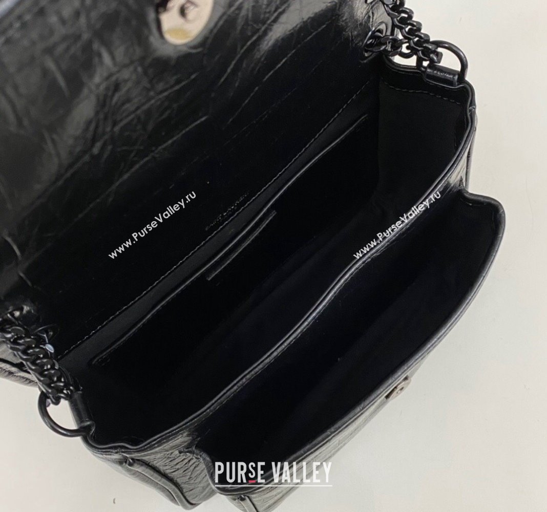 Saint Laurent Niki Baby in Crocodile Embossed Leather 633151 All Black 2023 (nana-231129041)