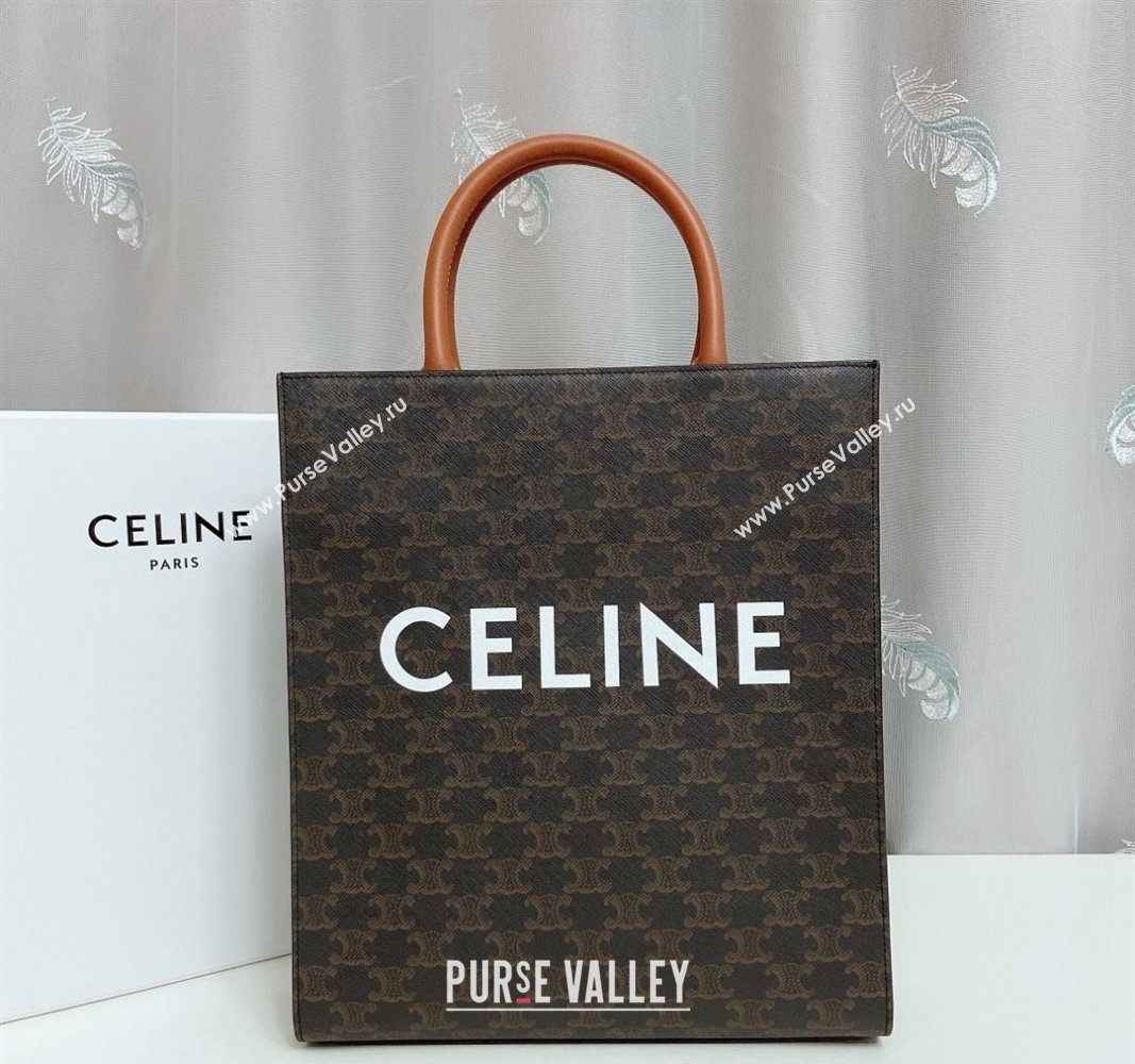 Celine Small Cabas Tote Bag in Triomphe Canvas and Calfskin Brown 2023 191542 (nana-231129010)