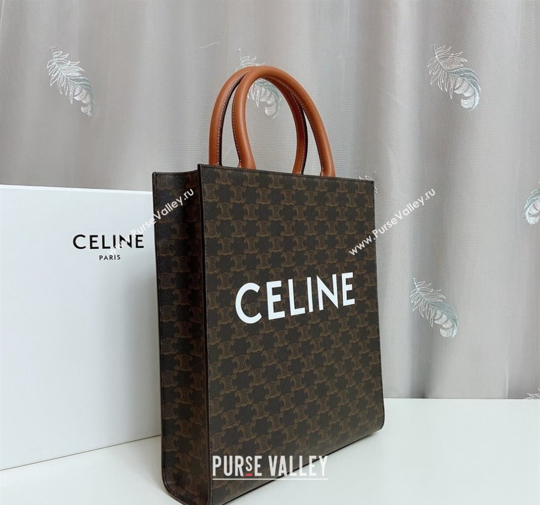 Celine Small Cabas Tote Bag in Triomphe Canvas and Calfskin Brown 2023 191542 (nana-231129010)