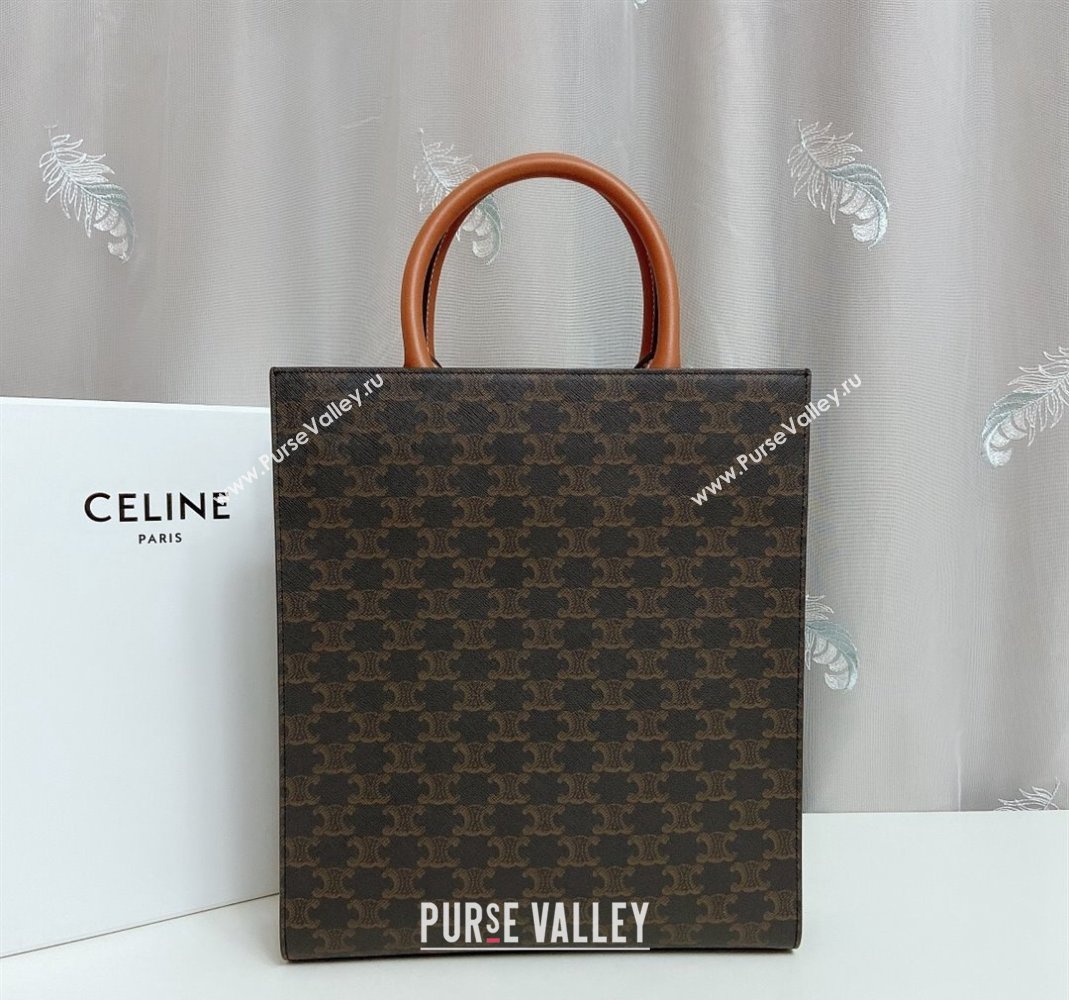 Celine Small Cabas Tote Bag in Triomphe Canvas and Calfskin Brown 2023 191542 (nana-231129010)