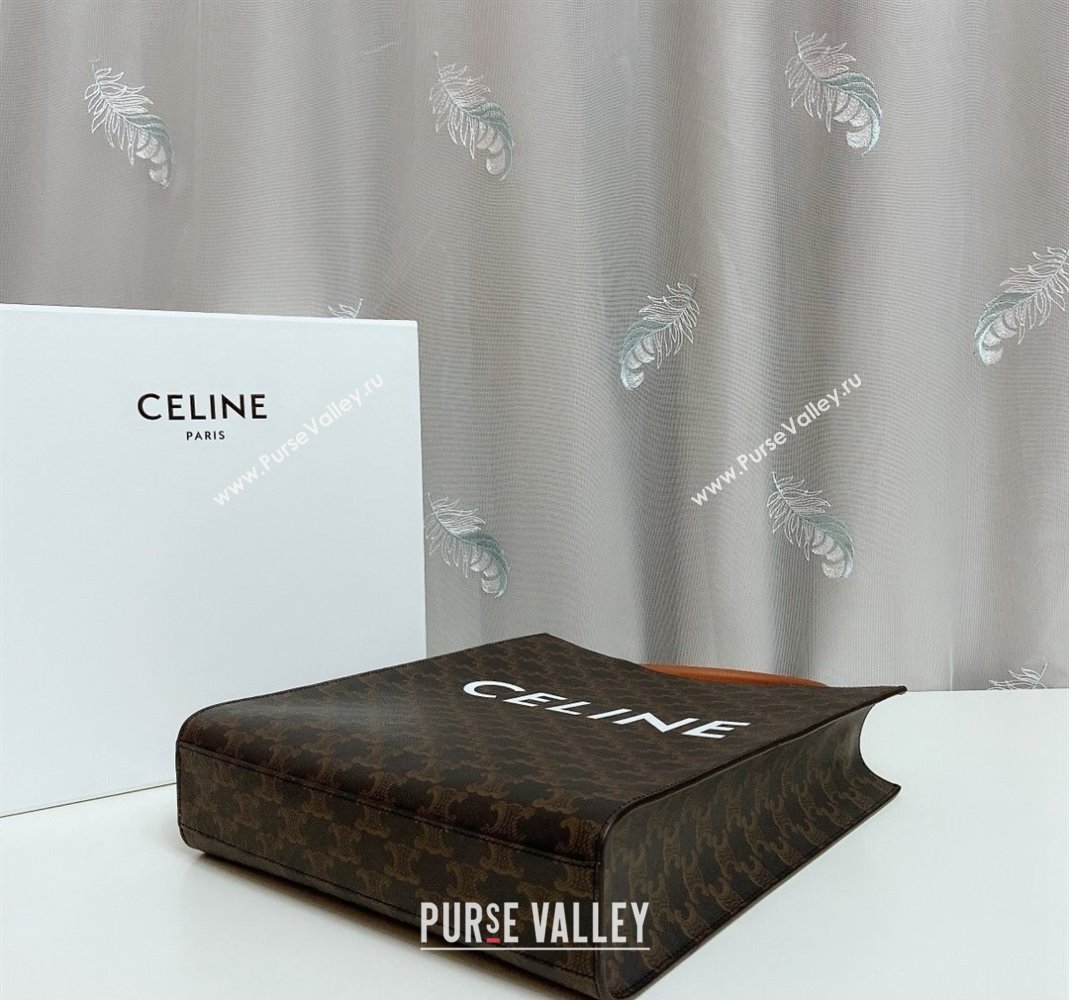 Celine Small Cabas Tote Bag in Triomphe Canvas and Calfskin Brown 2023 191542 (nana-231129010)