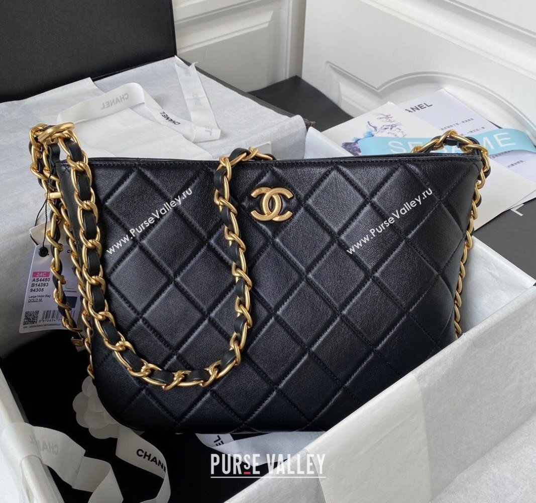 Chanel Shiny Lambskin Large Hobo Bag AS4450 Black 2023 (yezi-231127056)