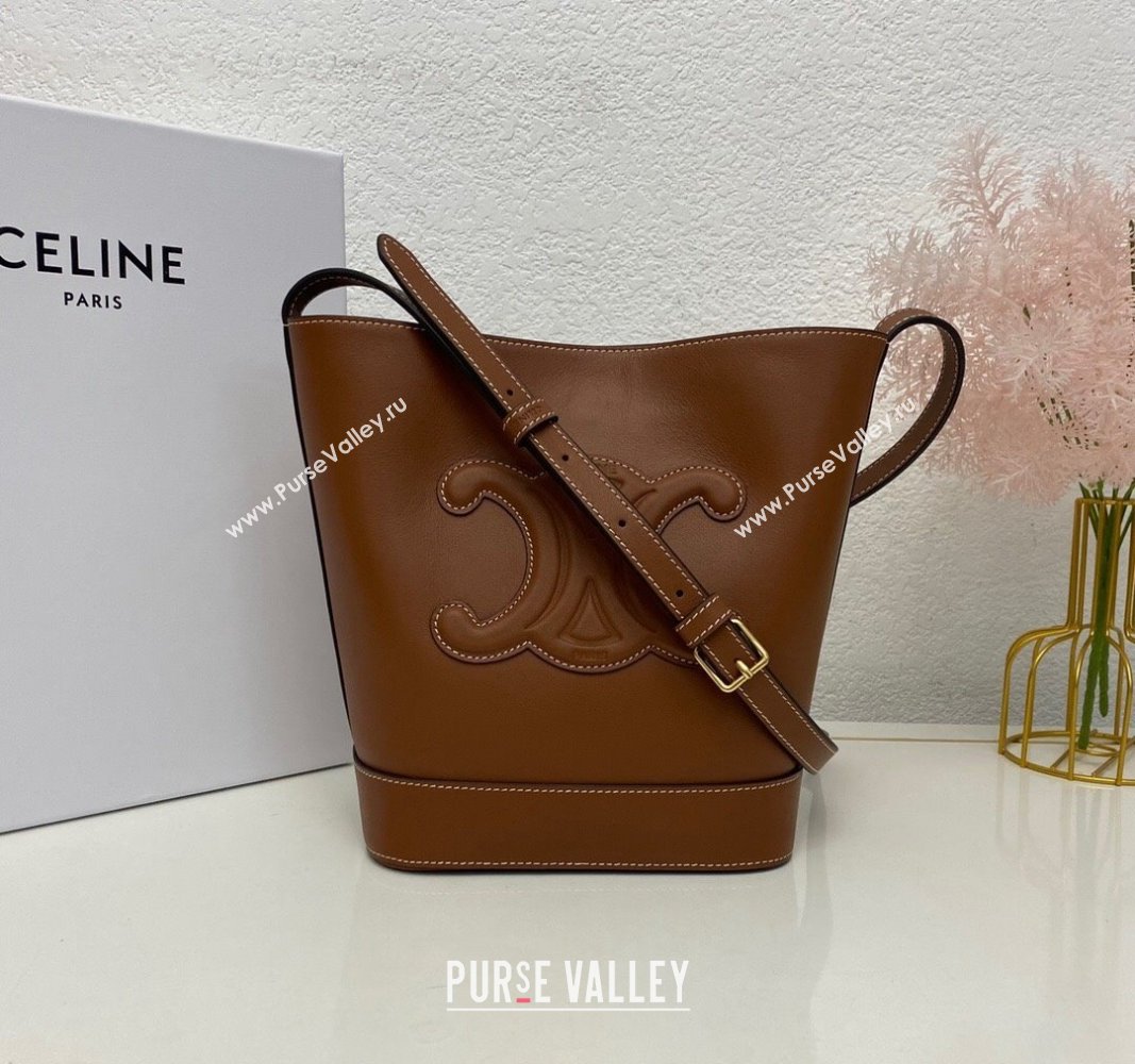 Celine Cuir Triomphe Small Bucket bag in Smooth Calfskin 198243 Brown 2023 (nana-231129013)