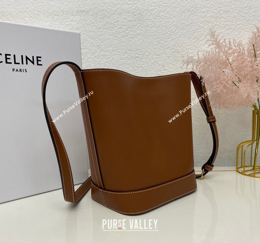 Celine Cuir Triomphe Small Bucket bag in Smooth Calfskin 198243 Brown 2023 (nana-231129013)