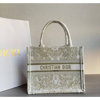 Dior Small Book Tote Bag in Gold-Tone and White Butterfly Around The World Embroidery 2023 (BF-231129064)