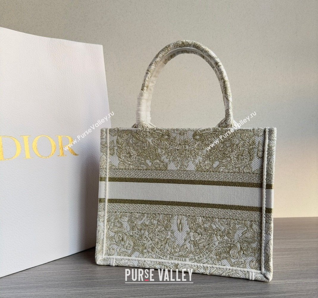 Dior Small Book Tote Bag in Gold-Tone and White Butterfly Around The World Embroidery 2023 (BF-231129064)