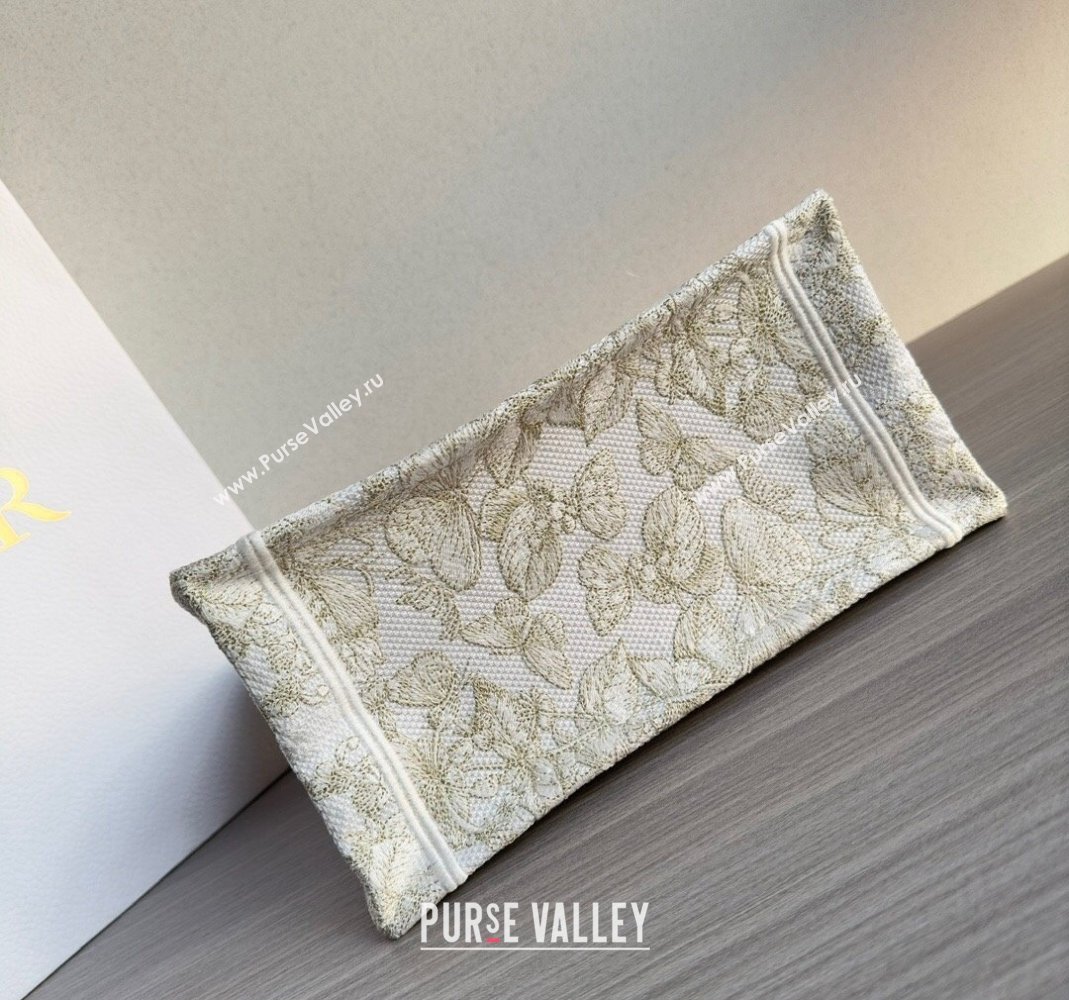 Dior Small Book Tote Bag in Gold-Tone and White Butterfly Around The World Embroidery 2023 (BF-231129064)