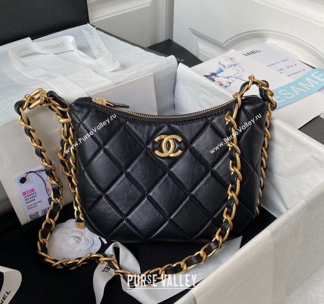 Chanel Shiny Lambskin Hobo Bag AS4443 Black 2023 (yezi-231127057)