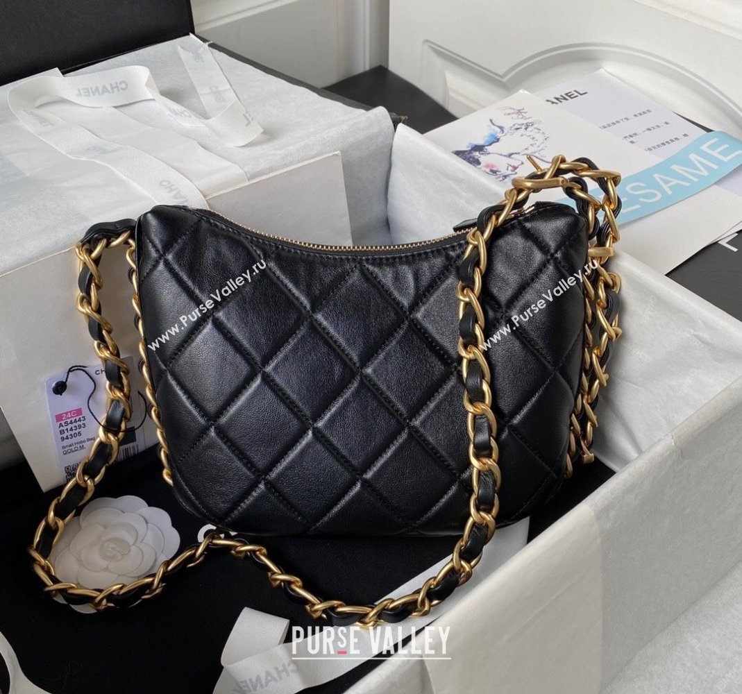 Chanel Shiny Lambskin Hobo Bag AS4443 Black 2023 (yezi-231127057)