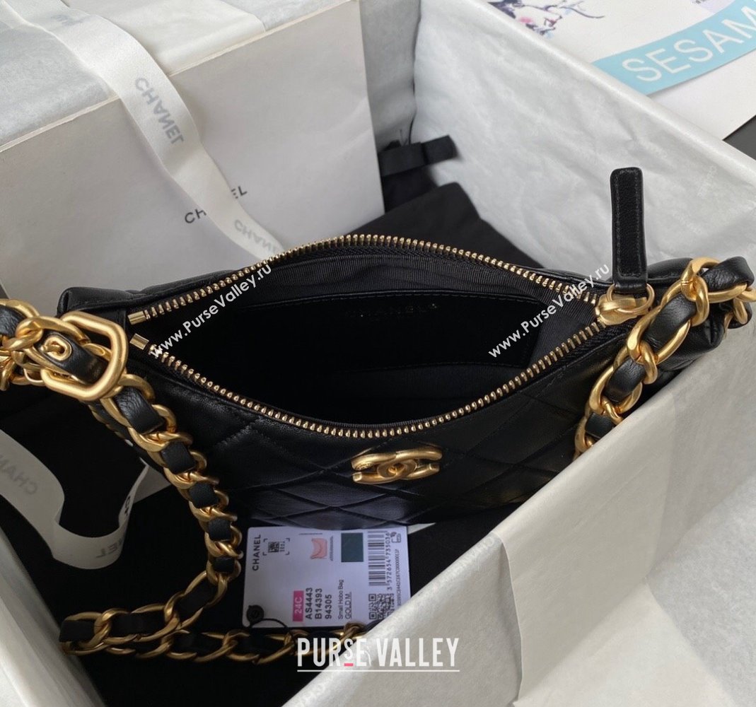 Chanel Shiny Lambskin Hobo Bag AS4443 Black 2023 (yezi-231127057)