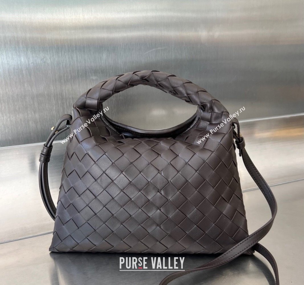 Bottega Veneta Mini Hop Hobo Bag in Intrecciato Leather Fondant Brown 2023 777586 (WT-231130027)