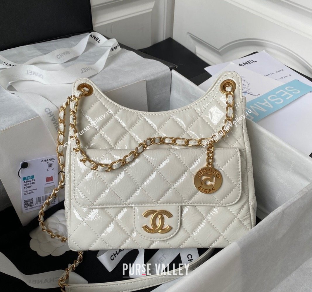 Chanel Shiny Crumpled Calfskin Hobo Bag AS4322 White 2023 (yezi-231127058)