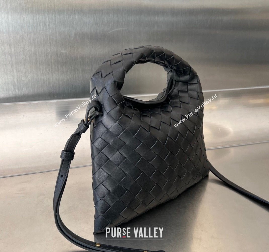 Bottega Veneta Mini Hop Hobo Bag in Intrecciato Leather Black 2023 777586 (WT-231130028)