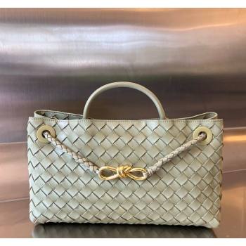 Bottega Veneta Small East/West Andiamo Top Handle Bag in Intrecciato Leather 754990 Travetine Green 2023 (WT-231130036)