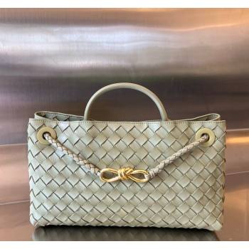 Bottega Veneta Small East/West Andiamo Top Handle Bag in Intrecciato Leather 754990 Travetine Green 2023 (WT-231130036)