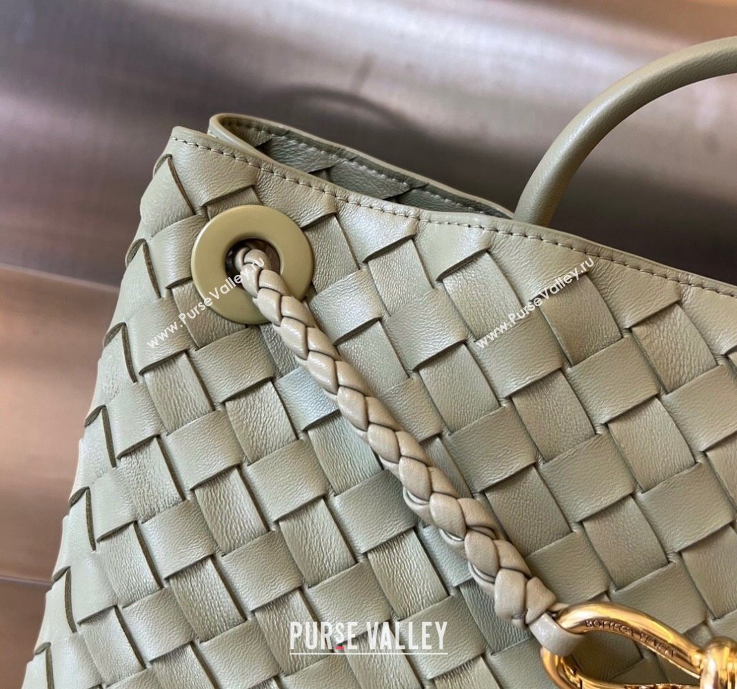 Bottega Veneta Small East/West Andiamo Top Handle Bag in Intrecciato Leather 754990 Travetine Green 2023 (WT-231130036)